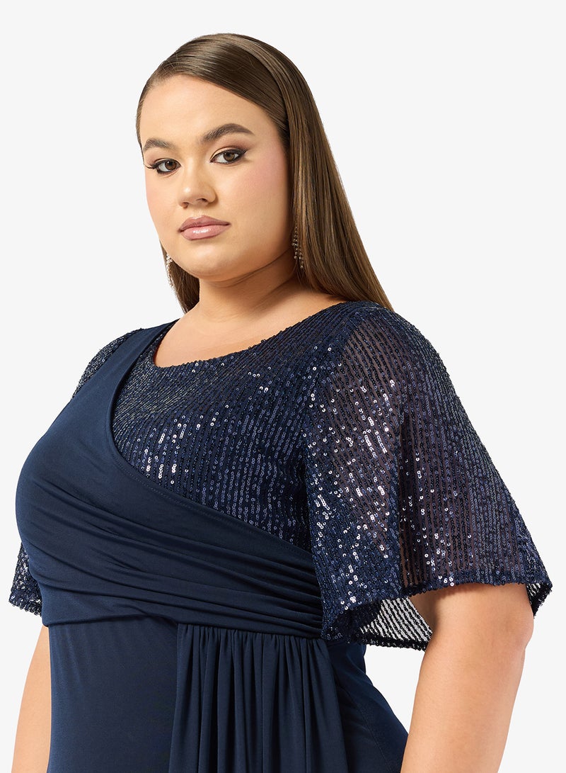 Khizana Plus Size Drapped A-line Embellished Dress - Image 3